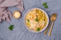 Pasta with pumpkin in white sauce Royalty Free Stock Photo