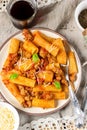 Pasta rigatoni in bolognese sauce with ground meat Royalty Free Stock Photo