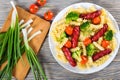 Pasta salad with broccoli and grilled sausages Royalty Free Stock Photo