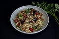 Pasta salad dish on dark background Royalty Free Stock Photo