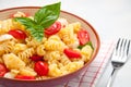 Pasta salad with tomatoes, olives, mozzarella and basil italy Royalty Free Stock Photo