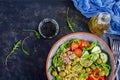 Pasta salad with tuna, tomatoes, olives, cucumber, sweet pepper Royalty Free Stock Photo