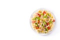 Pasta salad with vegetables isolated on white background. Royalty Free Stock Photo