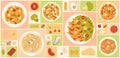 Pasta salads square set Royalty Free Stock Photo