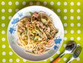 Pasta with salmon and leeks Royalty Free Stock Photo