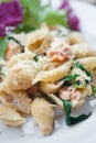 Pasta with salmon, spinach and cream, Royalty Free Stock Photo