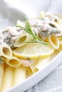 Pasta with salmon and spinach sause Royalty Free Stock Photo