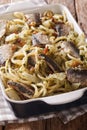 Pasta with sardines, fennel, raisins and pine nuts and parsley c Royalty Free Stock Photo