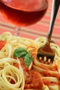 Pasta With Sauce and A Basil Leaf