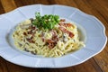 Pasta with sausage cheese and greens Royalty Free Stock Photo