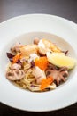 Pasta with sea food, caviar, scallops, octopus Royalty Free Stock Photo