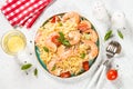 Pasta seafood with shrimp on white table. Royalty Free Stock Photo