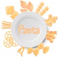 Pasta set. Italian traditional macaroni cartoon illustration icon, rotelle, spaghetti, vermicelli