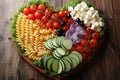 Pasta in the shape heart salad with tomatoes, cucumbers, olives, mozzarella and red onion Greek style Royalty Free Stock Photo