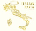 Pasta in the shape of Italy. Hand drawn vector food illustration. Engraved style design template. Vintage pasta different kinds