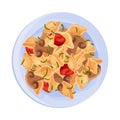 Pasta of Shell Macaroni Products with Mushrooms and Tomatoes Vector Illustration