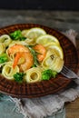 Pasta with shrimp and broccoli