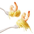 Pasta with shrimp on a fork Royalty Free Stock Photo