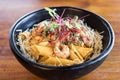 Pasta with shrimp on a wooden table Royalty Free Stock Photo