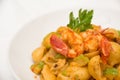 Pasta with shrimps and zucchini