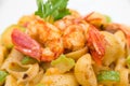 Pasta with shrimps and zucchini