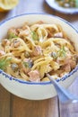 Pasta with smoked salmon and capers in cream sauce Royalty Free Stock Photo