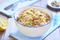 Pasta with smoked salmon and capers in cream sauce Royalty Free Stock Photo