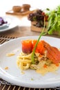 Pasta Smoked Salmon & Ebiko with creamy white sauce Royalty Free Stock Photo