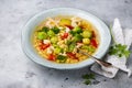 Pasta soup with Brussels sprouts Royalty Free Stock Photo