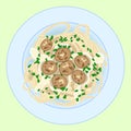 Pasta with spagetti, meatballs and herbs, vector illustration Royalty Free Stock Photo