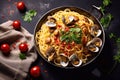 Pasta spaghetti alle vongole seafood pasta with clams in frying cooking pan Royalty Free Stock Photo