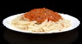 Pasta spaghetti bolognese sauce on black isolated Royalty Free Stock Photo