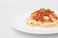 Pasta, Spaghetti bolognese served on a white plate and tomato sauce Royalty Free Stock Photo