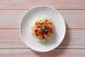 Pasta, Spaghetti bolognese served on a white plate and tomato sauce Royalty Free Stock Photo