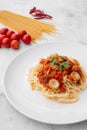 Pasta, Spaghetti bolognese served on a white plate and tomato sauce Royalty Free Stock Photo