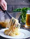 Pasta spaghetti with garlic and chili