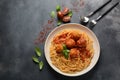 Pasta spaghetti with meatballs and tomato sauce on a white plate Royalty Free Stock Photo