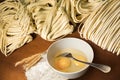 Pasta spaghetti noodles eggs and flour