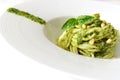 Pasta spaghetti with pesto genovese on white background Royalty Free Stock Photo