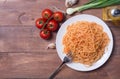 Pasta spaghetti , vegetables and mushrooms