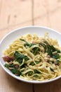 Pasta with spinach and bacon Royalty Free Stock Photo