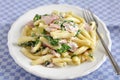Pasta with spinach and bacon Royalty Free Stock Photo