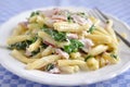 Pasta with spinach and bacon Royalty Free Stock Photo