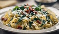 Pasta with spinach and dried tomatoes