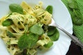 Pasta with spinach sauce Royalty Free Stock Photo