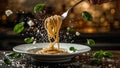Pasta Splash Food Art on Dark Background Royalty Free Stock Photo