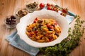 pasta with sword fish tomato black olives Royalty Free Stock Photo