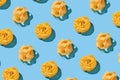 Pasta tagliatelle and pappardelle repeating seamless pattern on blue backdrop