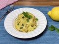 Pasta tagliatelle with zucchini