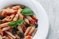 Pasta with tomato sauce olives and capers Royalty Free Stock Photo